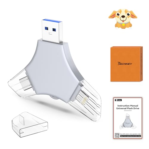 Image of USB 3.0 Flash Drive 64gb for iPhone, 3in1 External Memory Picture Keeper Storage Stick for Photo /Video /Data Saver /Backup, V10.53High Speed Thumb Drives for iPhone /iPad /Android /PC - Quicksilver