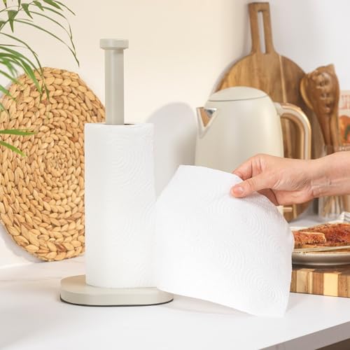 Salter Pebble Kitchen Roll Holder – Freestanding Paper Towel Holder, Countertop Stand, Worktop Organiser Storage Rack for Standard Kitchen Rolls, Classic Design, Carbon Steel, 15 x 34 cm, Stone - Image 4