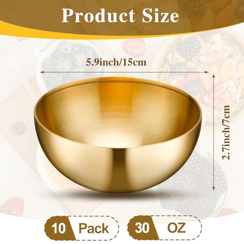 Set de 10 Tazones de Acero Inoxidable Dorados 5.9 pulg miniatura 2
