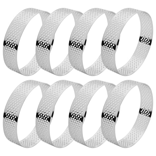Veciado Moldes para Tartaleta de Acero Inoxidable de 8 Uds., 8Cm, Postre FrancéS, Mousse, Pastel de Frutas, Anillo para Tarta, Molde para Pastel Quiche