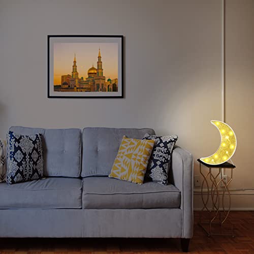 Moon Marquee Lights Decorations, Glitter Led Lighted Moon Lamp, Battery Operated Crescent Moon Night Light For Ramadan Home Table Baby Shower Party Decor, Shiny Gold Moon #TOP5