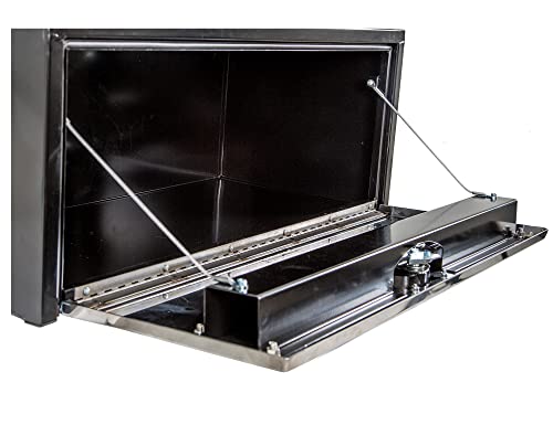 Image of Buyers Products 1703705 Black Steel Underbody Truck Box With Silver Polished Stainless Steel Door, 14 x 16 x 36 Inch, Made In The USA, Truck Tool Box Organizer With Storage, Job Box For Work Truck
