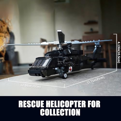 Image of UH-60 Black Utility Helicopter Building Set for Adults, Compatible with Lego Military Army Airplane, Hawk Plane Model Kit with 4 Soldier Figures, Birthday Gift Toys for 8-14 Boys Kids (692 PCS)