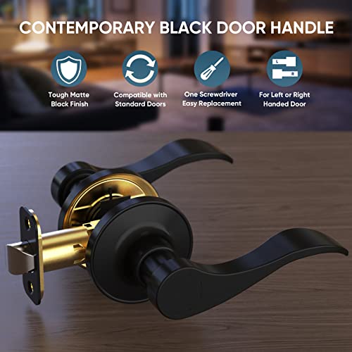 Traditional Wave Style Reversible Door Lever Set for Interior Doors (Matte Black, Passage, 2-Pack)