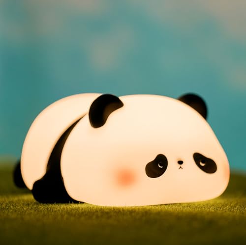 Image of HAPPYBAG Cute Rechargeable Panda Night Light for Kids Room,Silicone Touch Night Light for Baby Nursery, Dimmable Panda Lamp for Bedrooms,Bedside Lamp,Breastfeeding,Squishy Panda Light for Kids