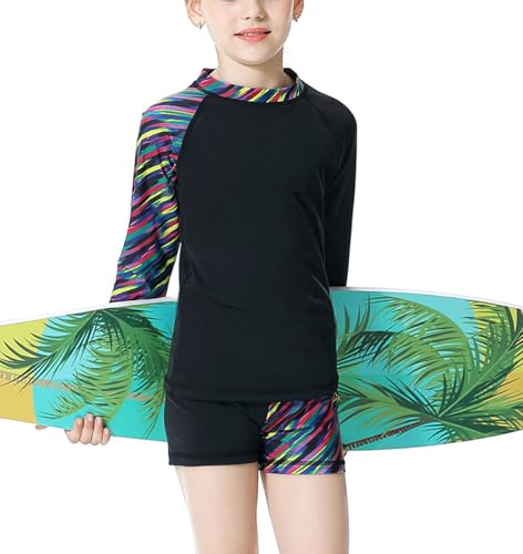 Image of Girls Rash Guard 2-Piece Swimsuit Set - Long Sleeve Swimwear with UPF 50+ Sun Protection 4-14 Years