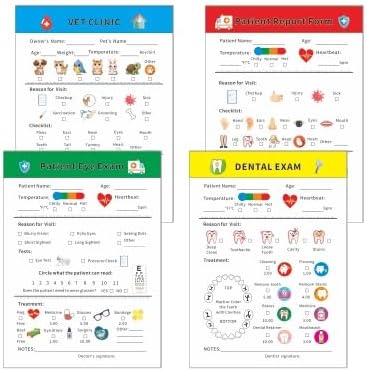 Kids Doctor Pretend Play Notepads – 4-Pack Medical Check-Up Pads (40 Pages Each) – Tearable Patient Forms for Role-Play & Learning – Great for Doctor Kits & Empathy Development