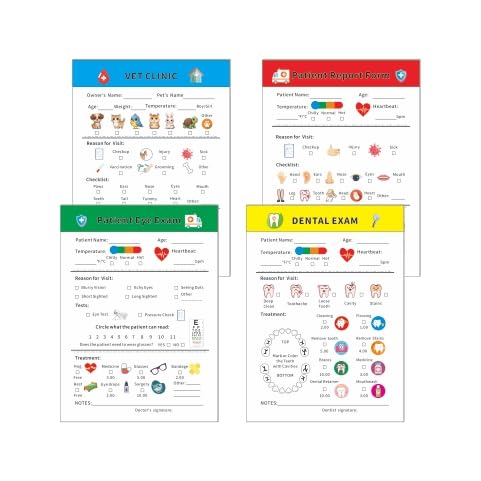 Image of Kids Doctor Pretend Play Notepads - 4-Pack Medical Check-Up Pads (40 Pages Each) - Tearable Patient Forms for Role-Play & Learning - Great for Doctor Kits & Empathy Development