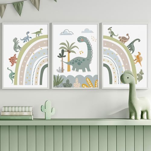 3 Affiche Dinosaure Chambre Enfant 30X40CM Poster Arc en Ciel Chambre Garçon Tableau Decoration Murale Bebe Toile Murale Chambre Bébé Affiche Chambre Bebe...