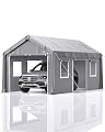 GarveeLife 10 x 20 ft Carport Heavy Duty, Portable Garage with 4 Roll-up Doors, 4 Mesh Windows, 180 g PE Tarps, and 8 x 1.0 mm Poles, for Full-Size Pickups, Bass Boats, and SUVs, Gray