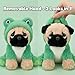 JoyAmigo Frog Pug Stuffed Animal 10 Inch, Soft Plush Dog Toy with Adjustable Hood, Ugly Cute Puppy Figure for Kids Girls Boys, Green Froggy Bedtime Companion & Birthday Gifts for Pug Lovers