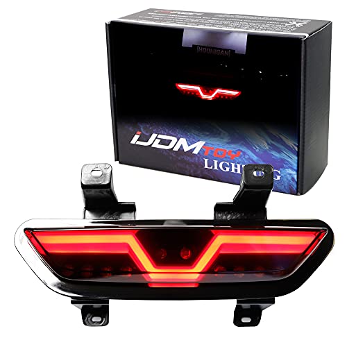 Ijdmtoy Smoked Lens Led Rear Foglamp Compatible With 2015-2017 Ford Mustang, Full Red Led Tail Light Assembly Functions As Reverse Light & Rear Fog Light #TOP17