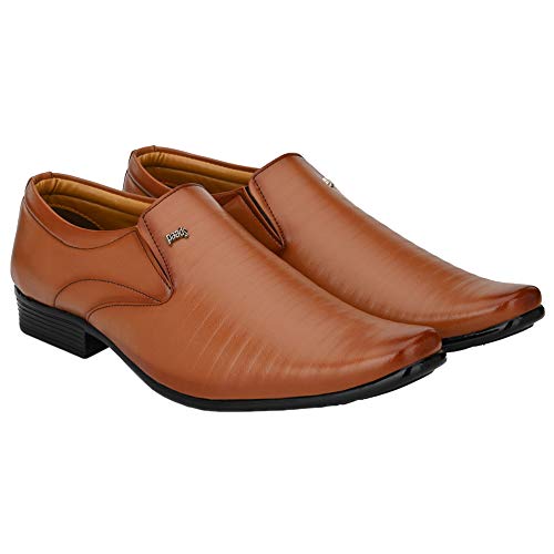 Image of Leatherkraft Striped Formal Slip-On Shoes