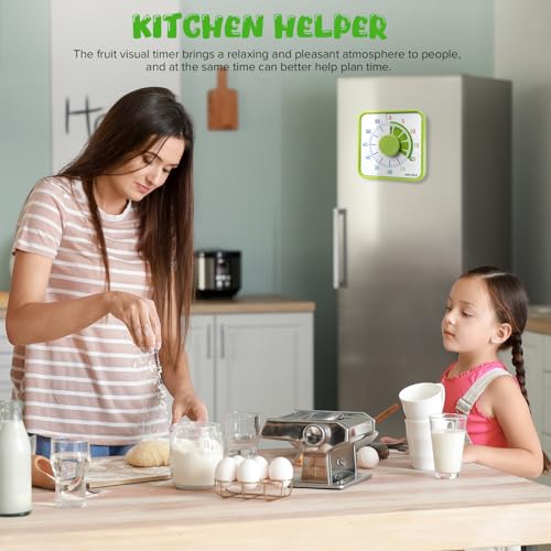 Secura 7.5-Inch Fruit Visual Timer for Kids, 60-Minute Countdown Timer for Classroom or Kitchen, Durable Mechanical Timer Clock with Magnetic Backing (Lemon)