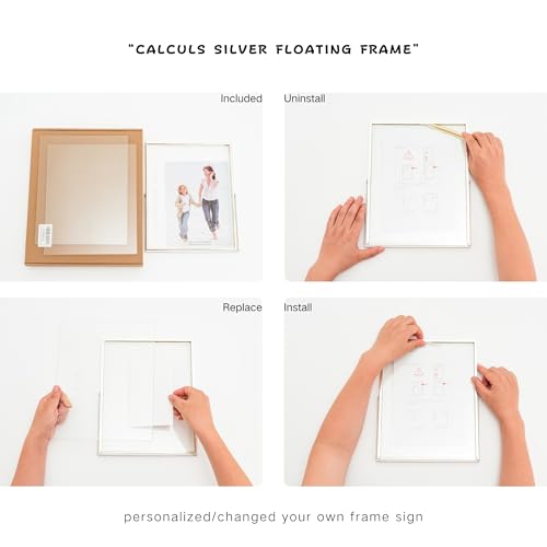 Image of Calculs Wedding Guest Book Sign, 10x12 Silver Floating Picture Frame | Double glass metal frame, fits 8x10 insert, photo guest book station, reusable tabletop frame for signs and photos