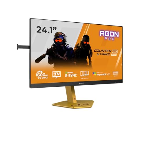 AOC CS24A 24.1 Zoll FHD USB Hub Gaming Monitor, 610Hz, TN Esports Panel, 0.5ms MPRT, Adaptive Sync, HDR400, G-Sync Compatible, Höhenverstellung,(1920x1080 HDMI 2X 2.1 DP 1x 1.4) Schwarz/Orange