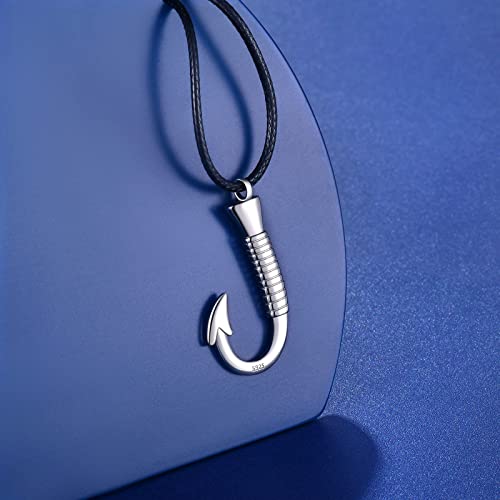 Jlyy Cremation Jewelry For Ashes Urn Necklace For Ashes For Men 925 Sterling Silver Urn Fishing Hook Necklace Memorial Keepsake Pendant For Human Ashes For Men Bereavement Gifts Sympathy Gift For Loss Of Beloved #TOP1