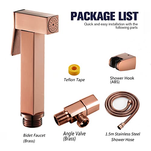Bidé de mano de oro rosa para inodoro con manguera resistente de acero inoxidable 8
