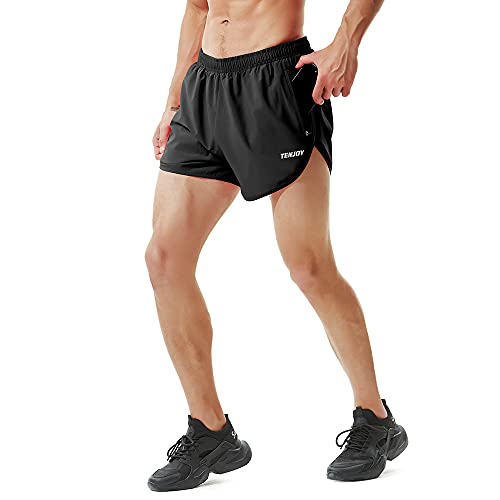 TENJOY Men's Running Shorts Gym Athletic Workout Shorts for Men 3 inch Sports Shorts with Zipper Pocket