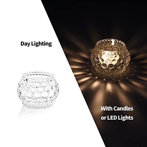 Wongblee 12Pcs Glass Tealight Candle Holders, Decorative Votive Holders For Table Centerpiece, Wedding, Home Decor (Hobnail Design) #TOP4