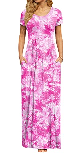 Image of DB MOON Womens 2026 Summer Maxi Dresses Casual Short Sleeve Empire Waist Spring Long Dress with Pockets