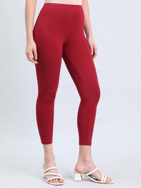 Image of GO COLORS Soft Cotton Stretch Cropped Leggings for Women | Breathable, Mid Rise