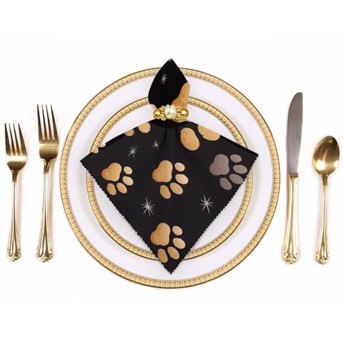 Servilletas de tela decorativas con estampado de patas de perro 2 piezas miniatura 3