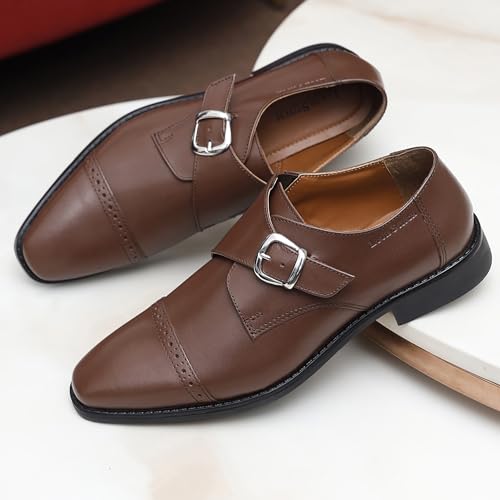 Image of LOUIS STITCH Men's Formal Shoes | Italian Leather Double Monk Strap Handcrafted | Stylish Slipon Shoes for Business, Formal, (LSRXSM)
