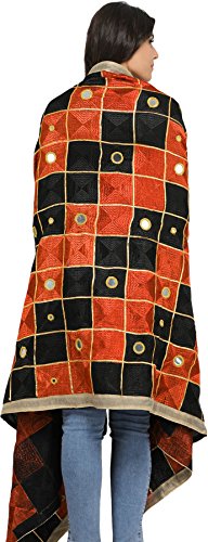 Phulkari Dupatta from Punjab with Embroidery All-Over and Mirrors - Art Silk3