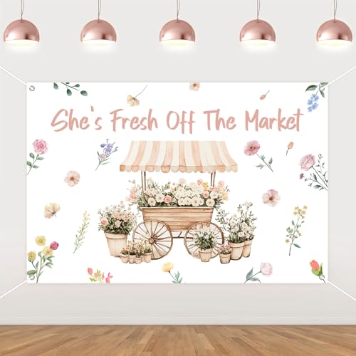 Kreatwow Farmer Market Bridal Shower Decoration She is Fresh Off The Market Backdrop Banner 4.92 * 3.28ft Wildflower Bridal Shower Decorations Floral Locally Grown Theme Party Decor for Bachelorette