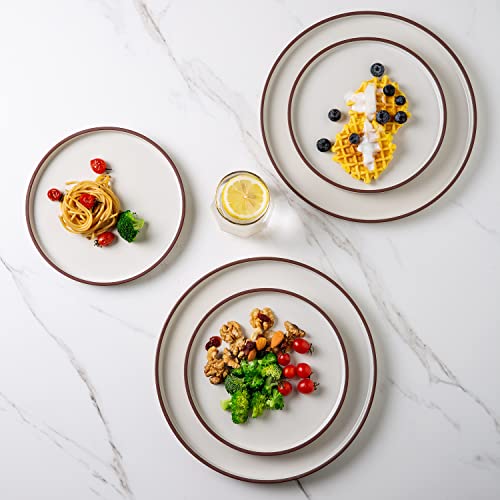 Leratio Ceramic Dinnerware Set, Service For 6 (18Pcs),Ceramic Plates And Bowls Set,Highly Chip And Crack Resistant| Oven Dishwasher & Microwave Safe,Resistant-White&Brown Style #TOP6