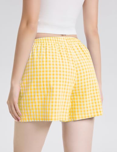 Image of LOMON Boxer Shorts for Women Summer Gingham Pajamas 2026 Lounge Sleep Pj Plaid Shorts Y2K Beach Bottoms with Pockets