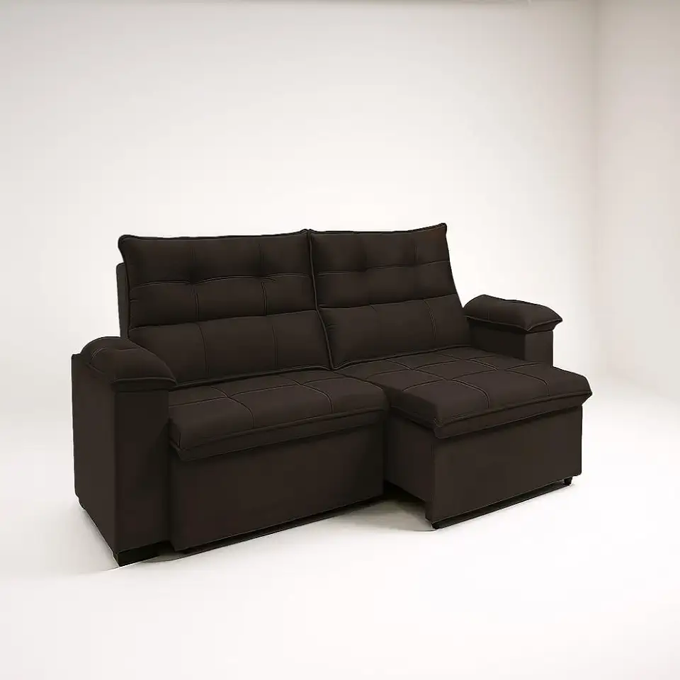 Sofá Compacto, Prático e Versátil 2 Lugares Reclinável e Retrátil Bel Veludo LIMOV Perfeito para Salas Pequenas (Marrom)