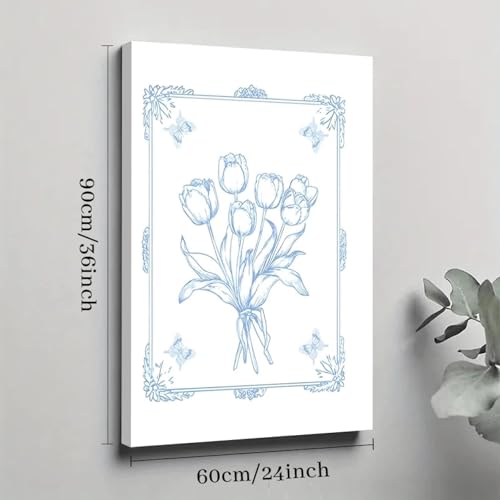 Affiche sur toile fleurie bleue 60x90 cm avec cadre moderne - 6