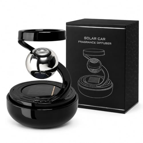 Image of DETACHI Solar Powered Car Air Diffuser-Refillable Rotating Dashboard Air Perfume Purifier for Cars, Aromatherapy Decor, Autorotation Accessories for Car Interior, Levitating Fragrance Diffuser-Black
