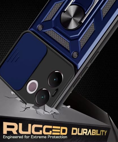 Image of WOW IMAGINE Tough Armor Bumper Mobile Back Case for Vivo V30e 5G | Sliding Camera Shield Cover | Shock Proof 360 Protection | Hybrid PC + TPU | Ring Holder with Kickstand - Blue