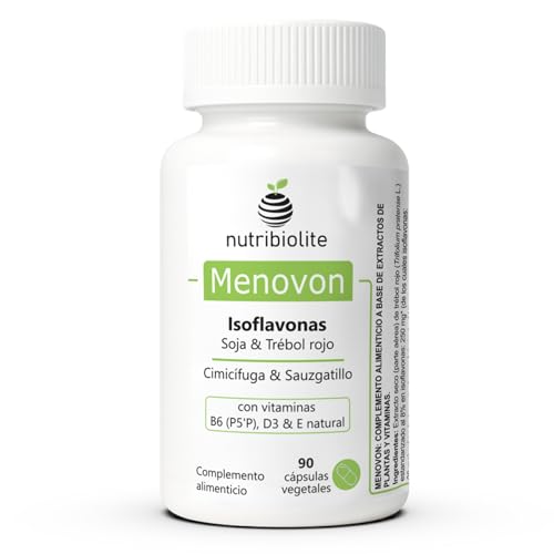 Suplemento Natural Menopausia con Isoflavonas de Soja y Trébol Rojo, Cimicífuga, Sauzgatillo y Vitaminas D3, B6 y E – 90 Cápsulas (3 Meses) – Menovon Nutribiolite