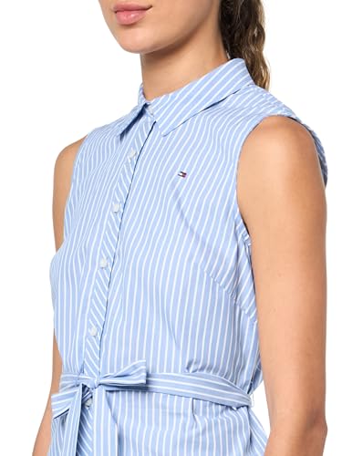 Image of Tommy Hilfiger Women's Sleeveless Collared Button Front Tie Waist Mini Shirt Dress