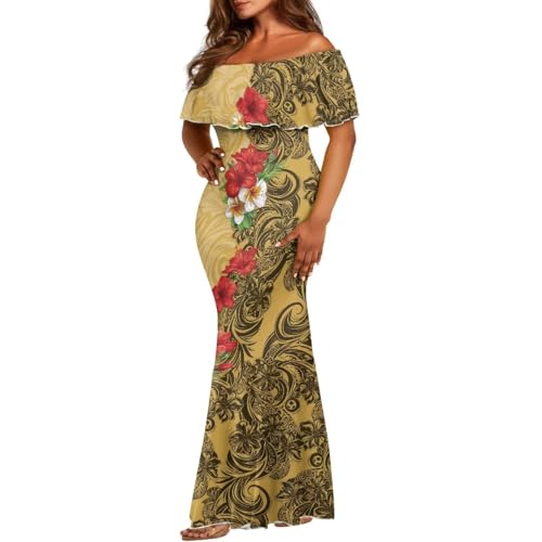 Image of Polynesian for Women S-7XL Off Shoulder Maxi Dress Hawaiian Summer Dresses