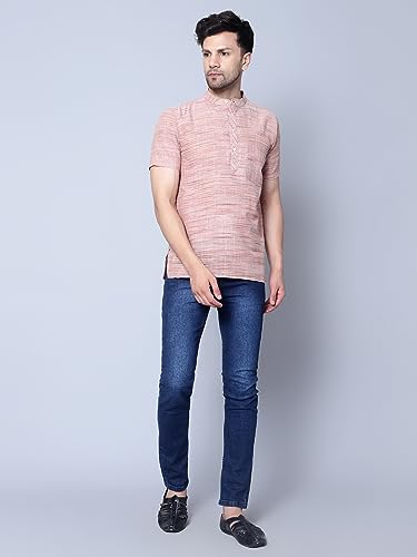 Image of LATEST CHIKAN Men's Cotton Regular Casual Strped Short Kurta Half Sleeves - (SK-LJ.DS.AS)