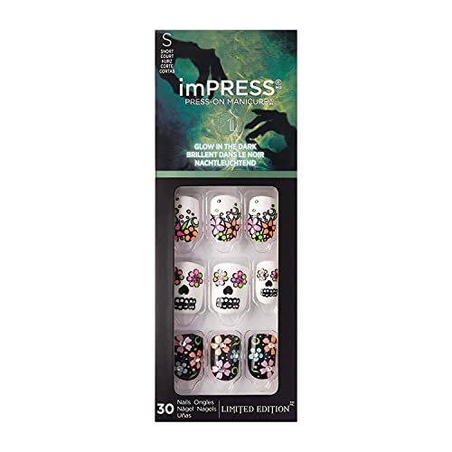 Kiss imPRESS Press on Manicure Halloween Nails - Secret Potion, Short Length, Square Shape, 30 Fake Nails