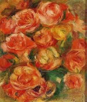 Peinture à l'huile A Bowlful de Roses par Renoir en toile de 20 x 24 pouces