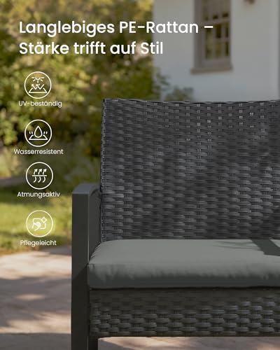 SONGMICS Balkonmöbel, Gartenmöbel-Set, aus PE-Polyrattan, Lounge-Set, Tisch und 2 Stühle, Terrassenmöbel, einfache Montage, Outdoor, für Terrasse, Balkon, Garten, schwarz-grau GGF010G05 5