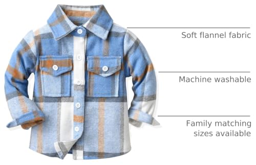 Image of HZXVic Boys Flannel Shirts Toddler Plaid Shacket Kids Button Down Long Sleeve Shirt Family Matching Outfits 12 Months-2XL