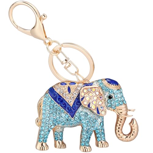 Elephant Keychain Sparkly Crystal Diamond Rhinestone Fly Elephant Keyring Charm Pendant Gift for Women Purse Man Car (Blue)
