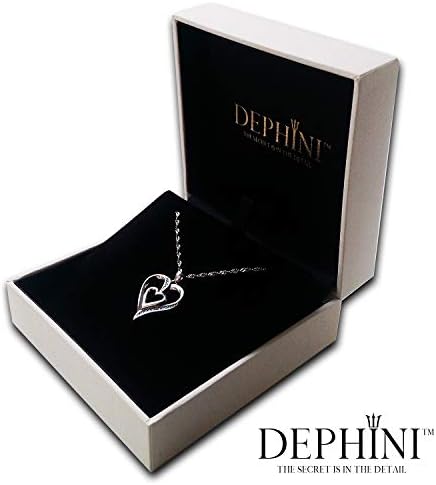 DEPHINI - Heart Necklace - 925 Sterling Silver - Double Love Heart Pendant - Aqua CZ Crystals - Fine Jewellery Woman Necklace - 18" Rhodium Plated Silver Chain - A+ Cubic Zirconia - Gifts for Women