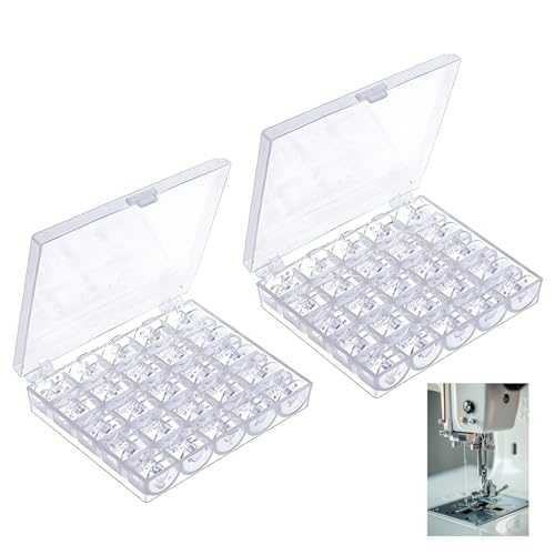 Lot de 2 Kits de Couture Comprenant 2 Boîtes de Rangement à 25 Grilles et 50 Canettes en Plastique Transparent, Accessoires Universels pour Machine à...