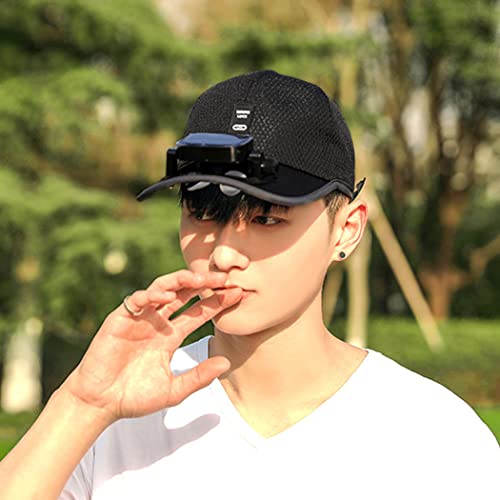 Image of Mens Baseball Cap with Solar Fan, Summer UV Protection Wide Brim Sun Hat Mesh Beach Hats, Solar Powered /USB Charging