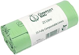 25 Litre x 25 Compostable Caddy Bags - Compost Bag Kitchen Food Waste Compost Liners 25L - EN 13432 - Compost Bag Pedal Bin Bags with Composting Guide