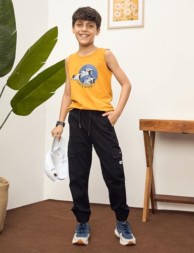 Image of Amazon Brand - Symbol Boy's Cotton Cargo Jogger | Elasticated Waistband and Cuff | Stretchable | Age 2-14 Years